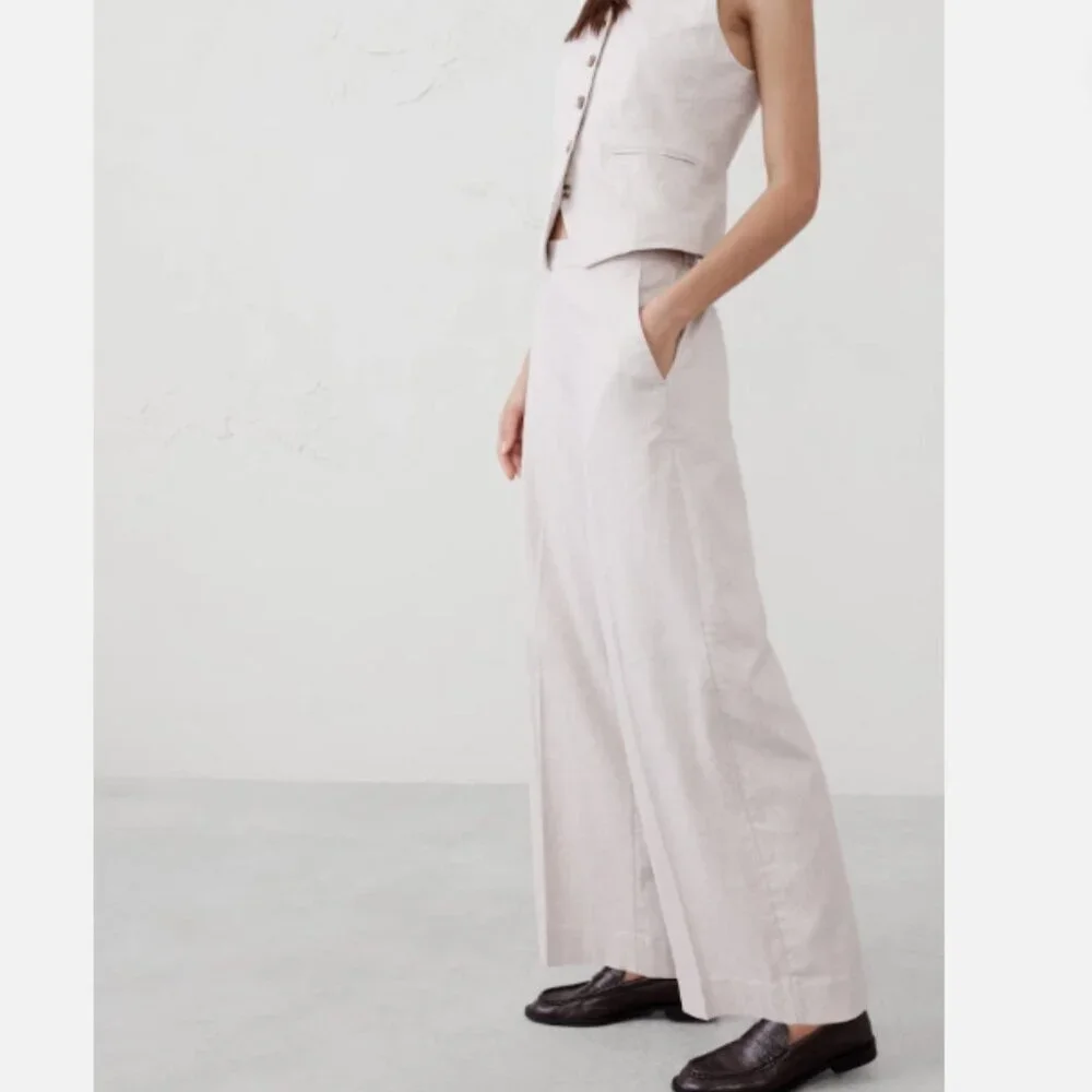 Banana Republic Hayden Wide Leg Linen Blend Pull On Pants Black XXL NWT $100